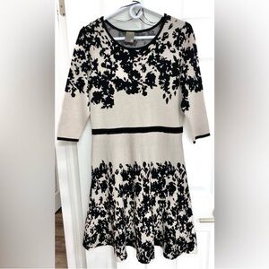 NWOT - Black and Cream Fit & Flare Knit Dress w/ 3/4 Sleeves